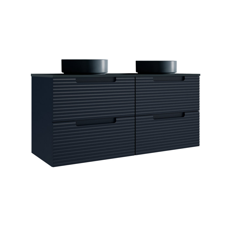 Meuble-lavabo double autoportant 48 po avec plateau en résine Moncler, Bleu marine, Bleu marine