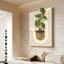Art mural rectangulaire moderne en grès sculpté à la main moderne de style crème 3D avec plante artificielle et vase hydroponique pour le salon-78031504-78031505