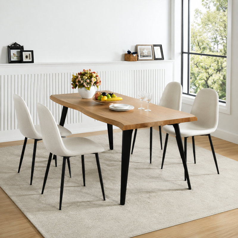 Ensemble de salle à manger de cuisine 5 pièces, table en bois naturel 63 po avec 4 chaises en tissu gris, Grey