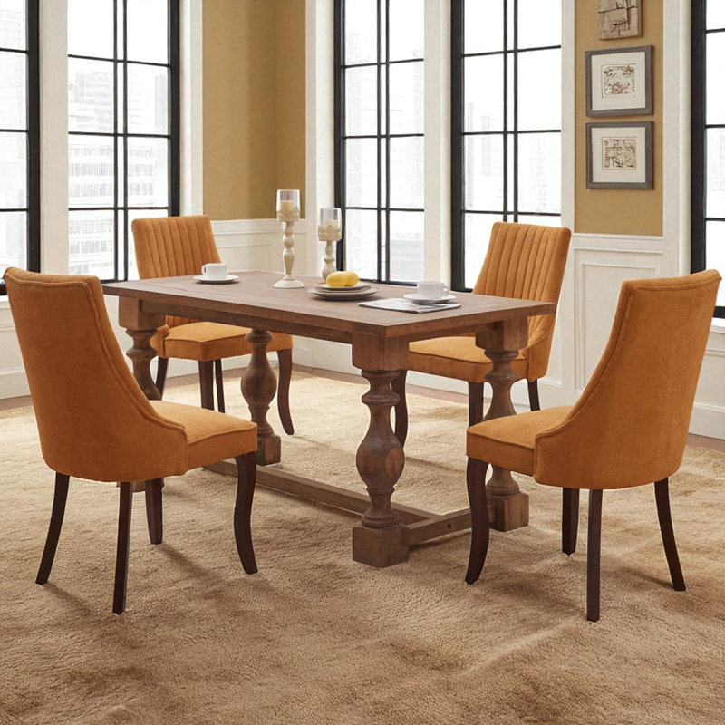 Seita Rayon Cloth Flocking Solid Wood Upholstered Dining Chairs, Yellow
