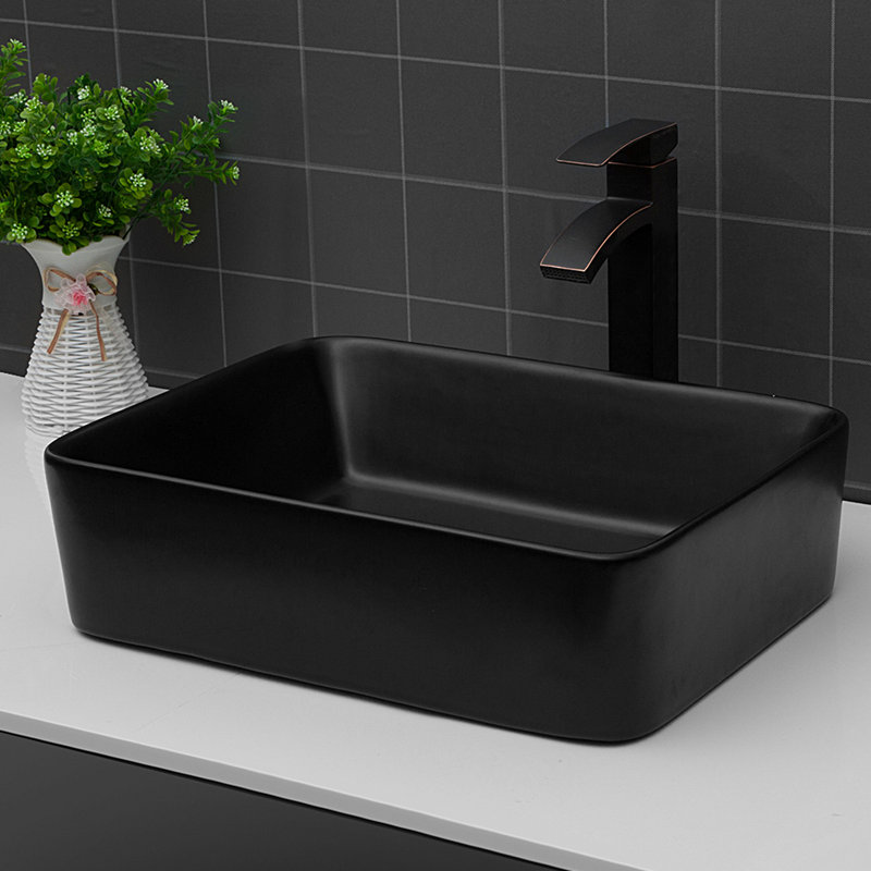 Lavabo de salle de bain rectangulaire en céramique 19 po x 15 po x 5,5 po - Noir