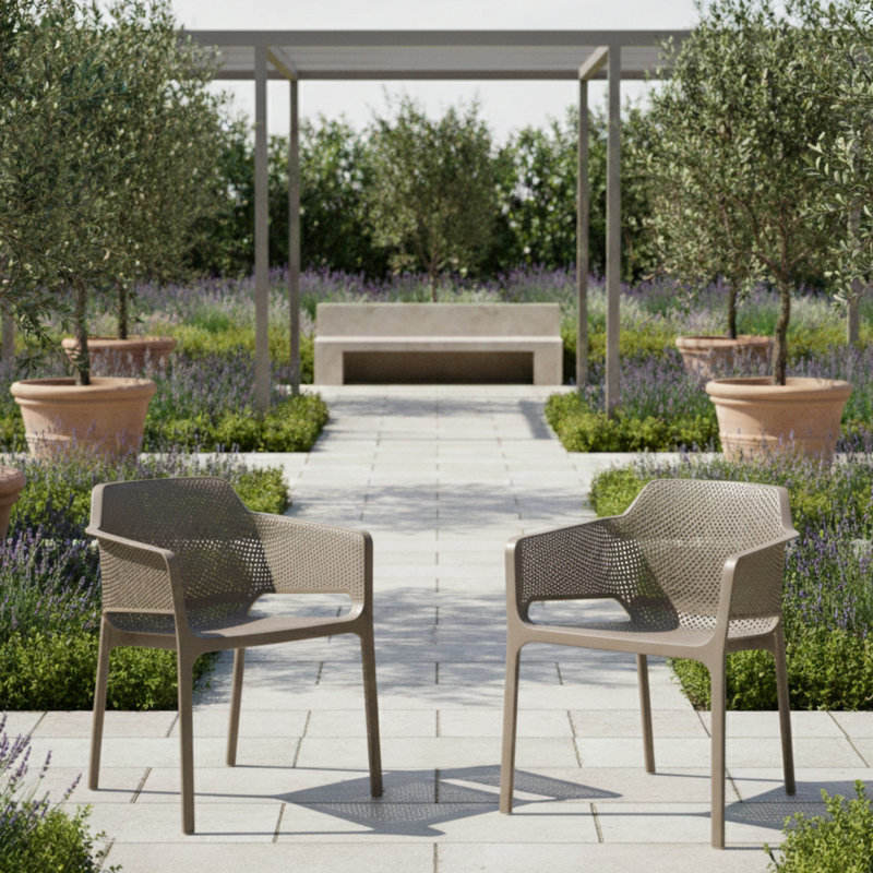 Chumasero Stacking Patio Dining Armchair with Cushion, Turtle Dove