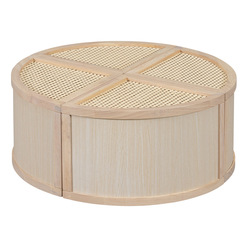 Table basse polyvalente en rotin de bois massif naturel clair pour espaces modernes