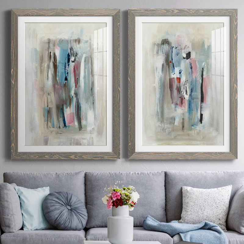 «Rain Shadow I», ensemble de 2 reproductions d'art, Blanc, Cadre en papier gris, H 31,5 po x l 47 po x P 1,5 po