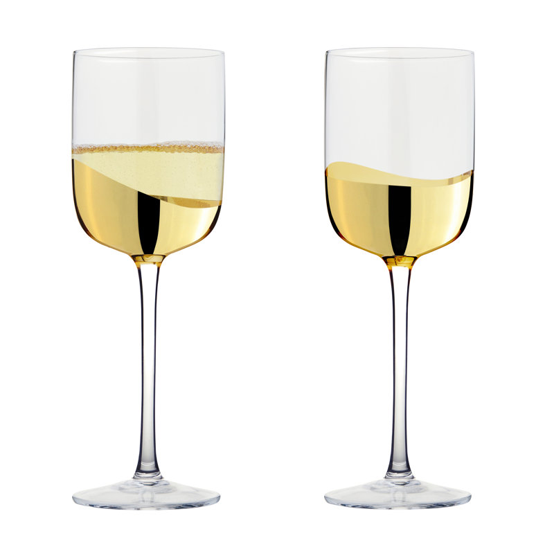 Wave Wine Glasses, Gold/Clear