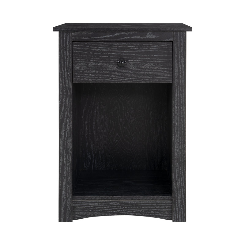 Table de bout en bois avec tiroir et tablette Beachmont, Noir patiné