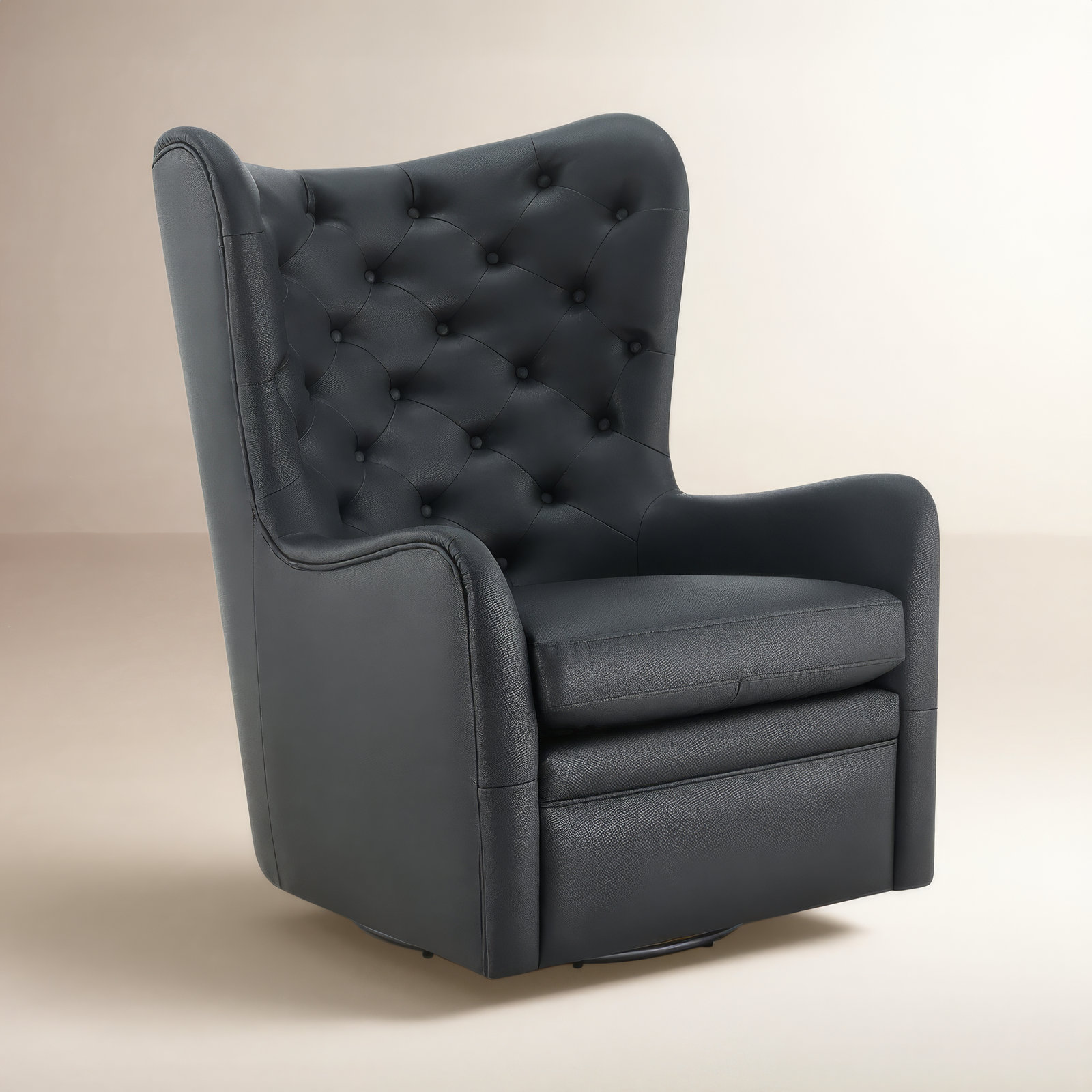 Waverly Swivel Wingback Chair, Charming Black Faux Leather