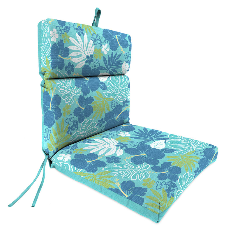 Reversible Outdoor Chair Cushion with Ties, Blue Floral