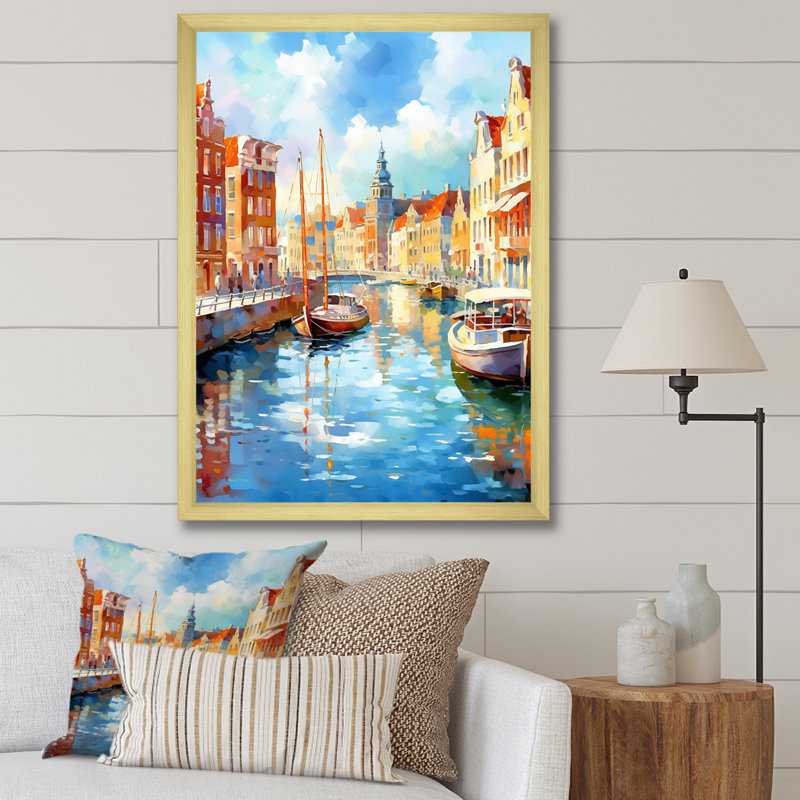 «Beautiful Port In Italy I», reproduction sur toile, Encadrement doré, H 20 po x l 12 po x P 1 po