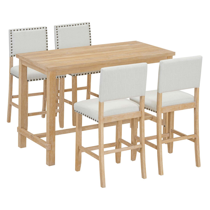 5-Piece Counter Height Dining Set,Classic Elegant Table And 4 Chairs, Natural