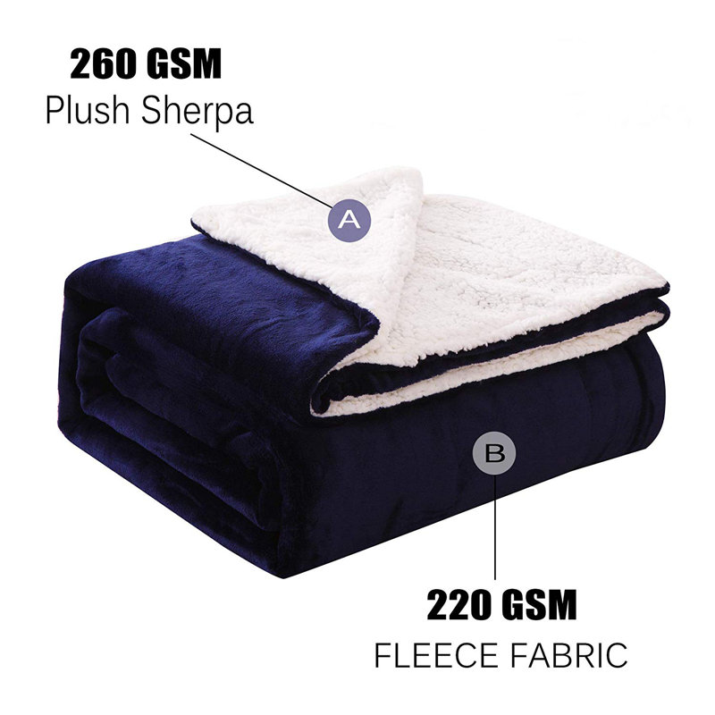 Couverture en peluche Jerad, l 50 po x L 60 po, Bleu marine