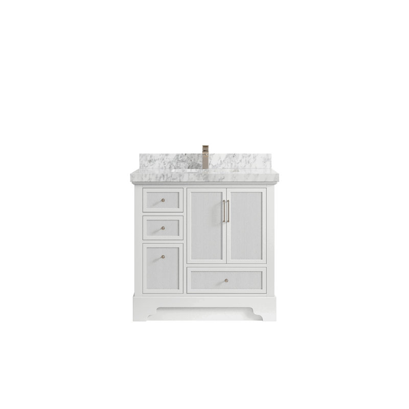 Meuble-lavabo simple 36 po avec plateau Alys, Marbre de Carrare