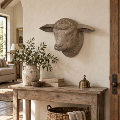 Rustic Weathered Sheep's Head Wall Sculpture