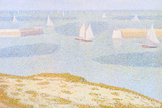Entrée à l’port de bessin par george seurat-impression, H 28 po x l 42 po x P 1,5 po