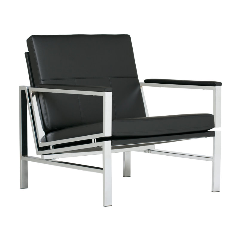 Fauteuil de 29,75 po de largeur Varnado, Chrome, Similicuir noir