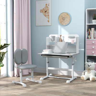 Ensemble de bureau et de chaise pour enfants, ensemble de bureau et de chaise d'école pour enfants réglable en hauteur avec bureau inclinable, tiroir de rangement et support de lecture pour écrire, lire et dessiner, gris