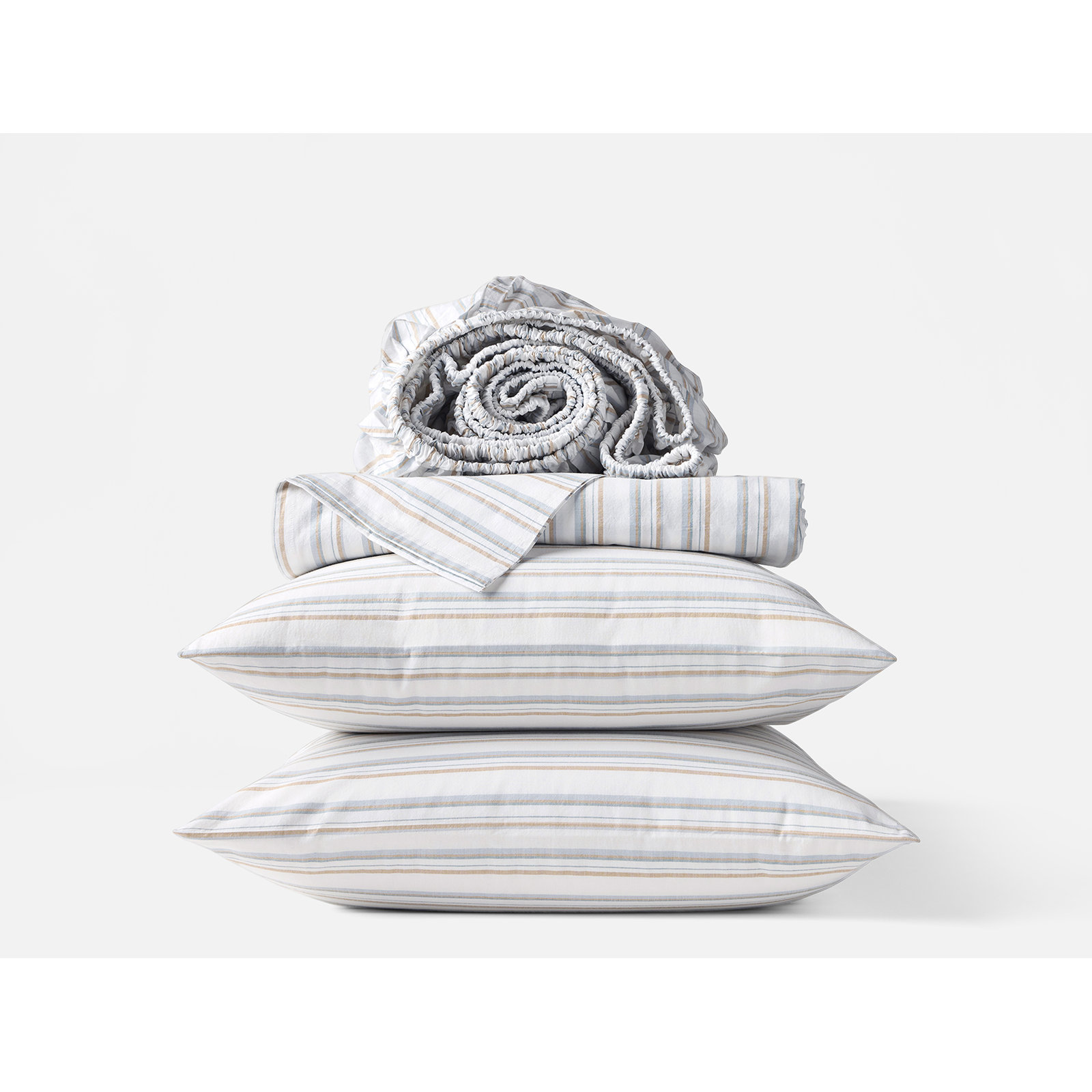 Organic Crinkled Percale 100% Cotton Percale Sheet Set, Full Sheet Set with 2 Pillowcases, Surf Stripe