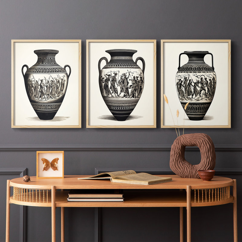 Abstract  Series  CVIII  -Set Of 3 Framed Giclee Prints -Ready to Hang, Natural Framed, 10" H x 8" W
