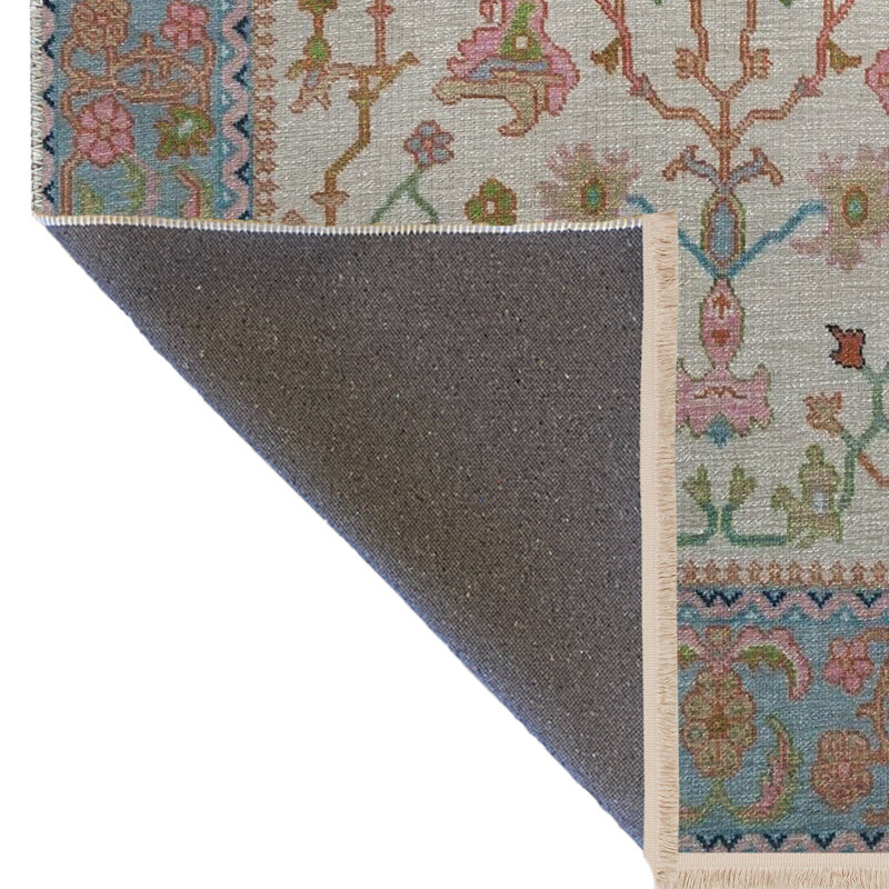 Tapis décoratif beige à motif floral frangé à motif floral, Rectangle 3 pi 10 po x 4 pi 11 po