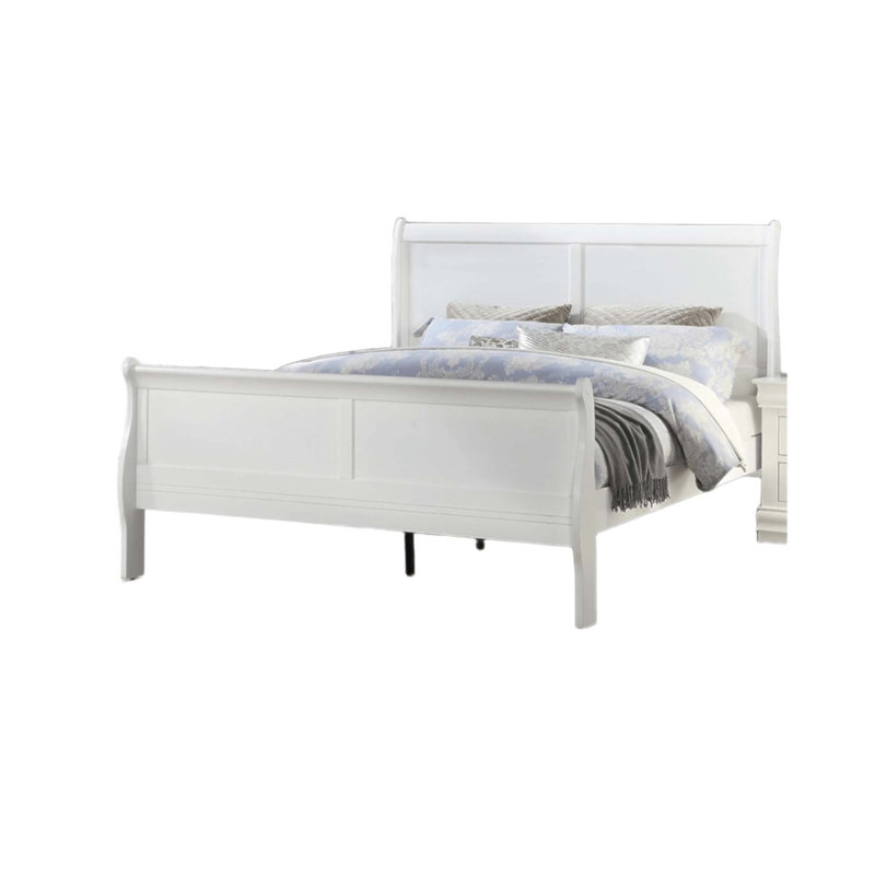 Grand lit-bateau classique avec pieds de support, design élégant Louis Philippe pour une esthétique de chambre intemporelle