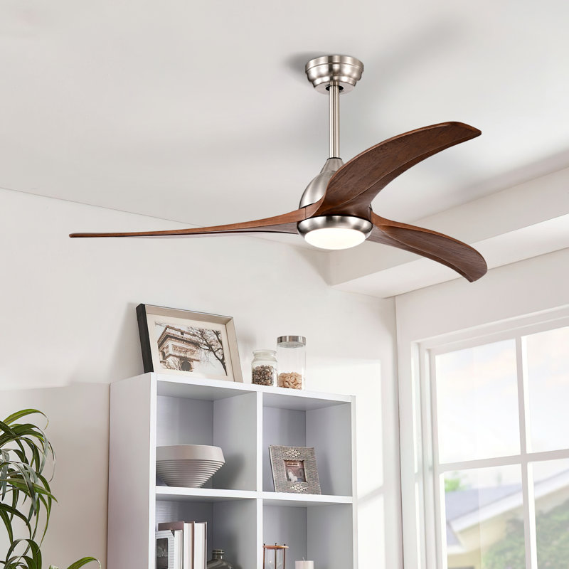 52" Dimmable LED  Ceiling Fan with Remote Control 3CCT Reversible DC Motor Timer Memory for Living Room or Kitchen, Walnut