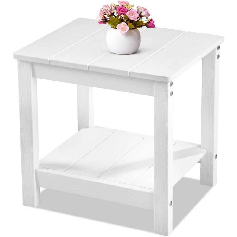 17.72 In. All Weather 2-tier Rectangular Hips Outdoor Side Table，white, White