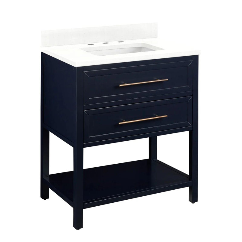 30" Robertson Single Bathroom Vanity Set with Oval Undermount Sink, 8" Widespread, Arctic White Quartz, Midnight Navy Blue