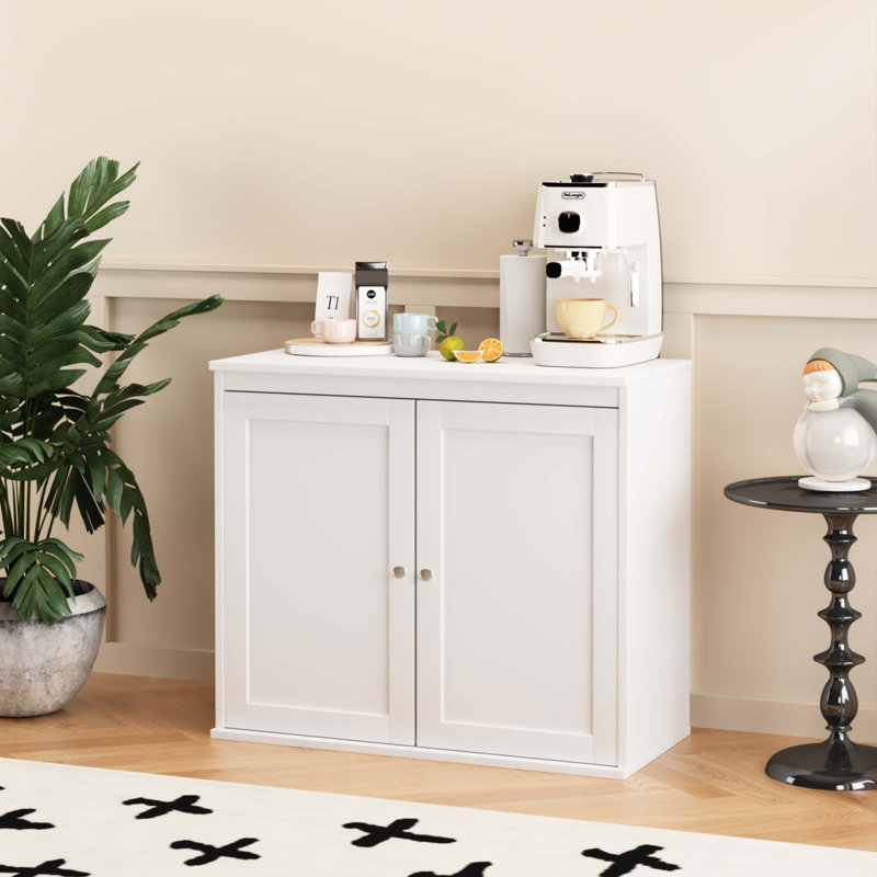 Armoire de cuisine avec portes doubles, armoire à café avec tablettes réglables, buffet pour la salle à manger, le salon ou le vestibule, armoire blanche moderne