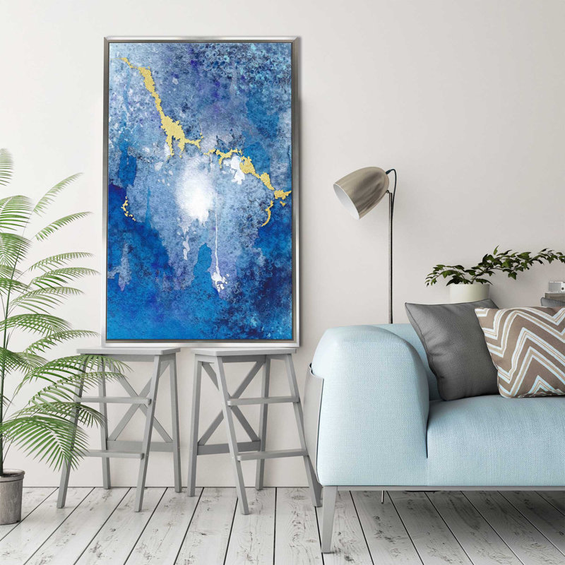 «From Above II», reproduction d'aquarelle sur toile, H 33,5 po x l 21,5 po x P 2 po, Cadre flottant argent