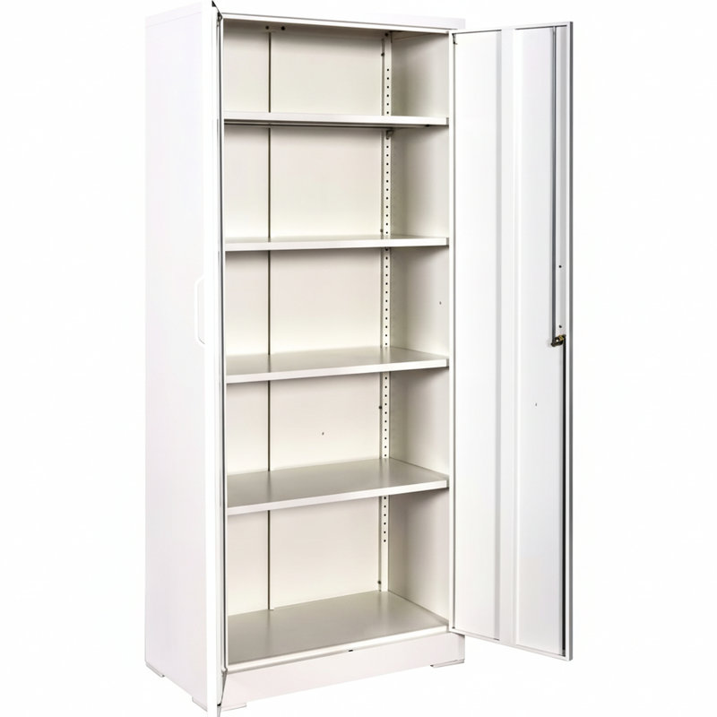 Armoire de rangement robuste en métal blanc crème de 71 po, avec 4 tablettes réglables et portes verrouillables sécurisées, pour les tablettes d'organisation de buanderie, rouille, espaces de bureau idéaux