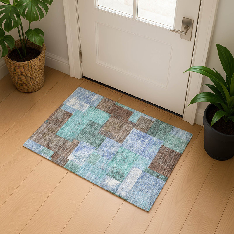 Premium Machine Washable Pinkston Geometric Rug, Rectangle 1'8" x 2'6"