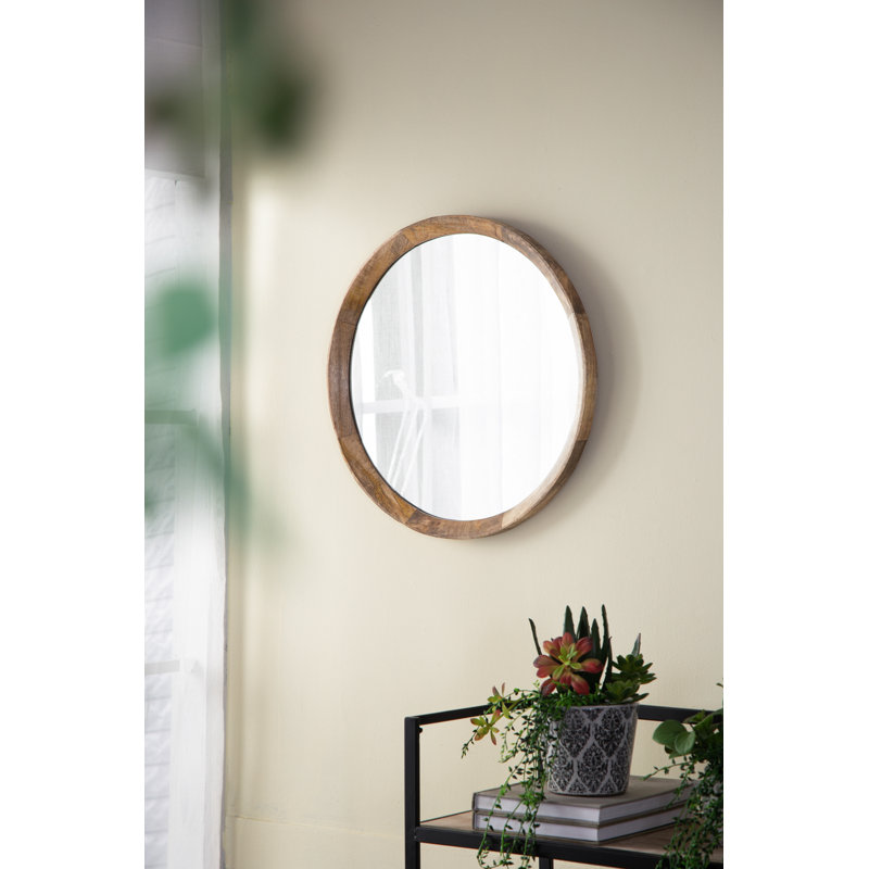 D20x1,5 "Miroir mural style transitionnel en bois de manguier, Naturel, Rond, 19.8" x 19.8"