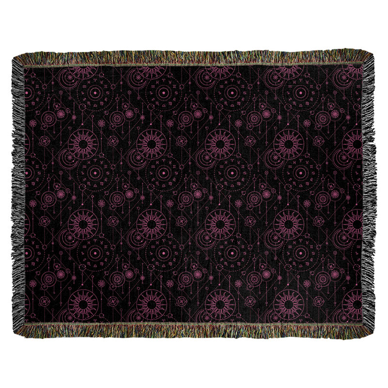 Couverture en coton tissé Katelyn Elizabeth Astrology, l 60 po x L 80 po, Noir / Rose