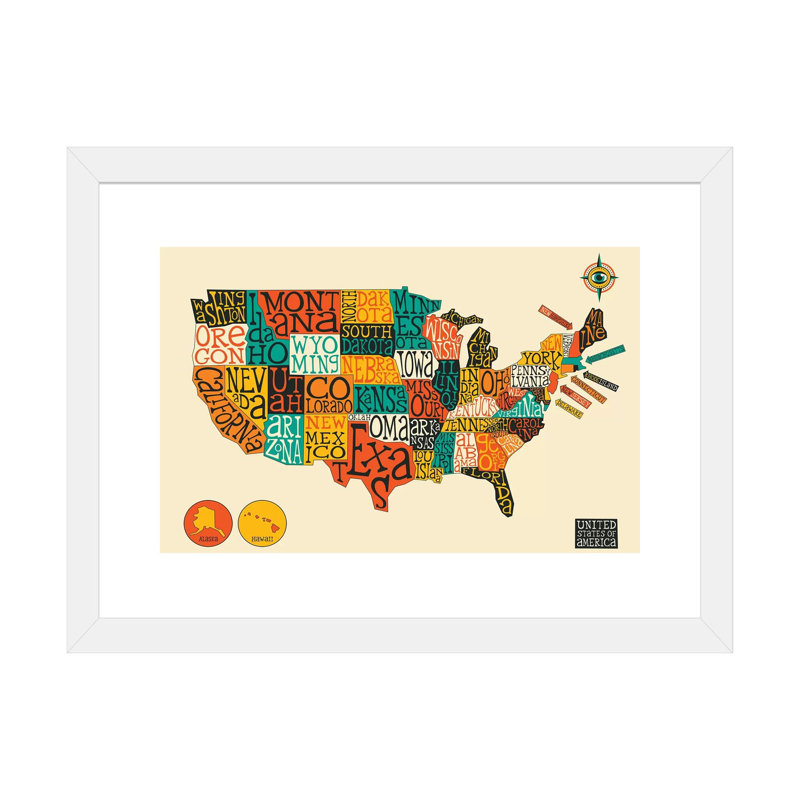 Décoration murale pour enfants U.S.A, H 16 po x l 24 po x P 1 po, White Framed Fine Art Paper