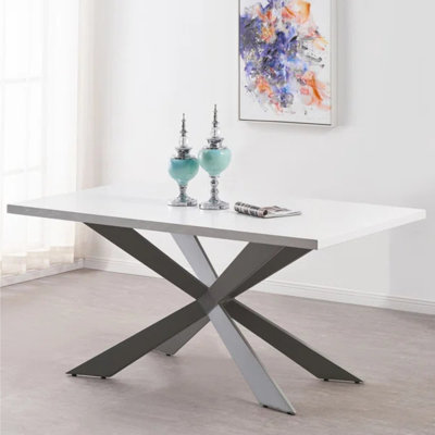 Gunesh 6 Person Dining set - a Rectangular Wooden Dining Table with Metal Legs and a Set of 6 Quilted Velvet Dining Chairs for Dining Room - Modern Dining Table Set