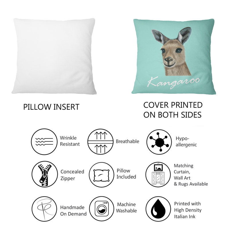 Portrait of Kangaroo - coussin décoratif traditionnel imprimé