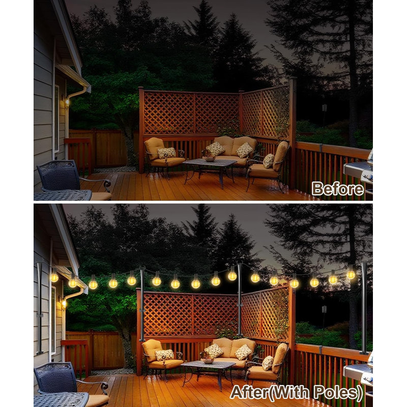Ensemble de 4 poteaux de lumières d'extérieur en métal, poteaux de support de 5 pi, poteaux de soutien autoportants pour guirlandes de patio