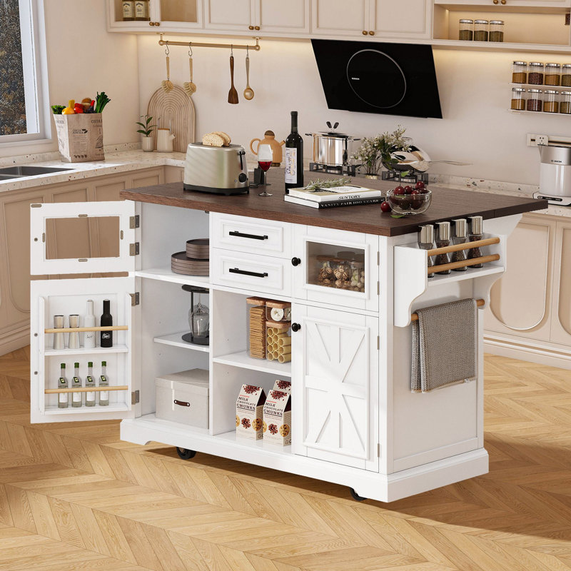 Herriott 54.9" W Kitchen Island Cart, White