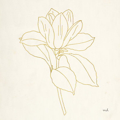Gold Magnolia Line Drawing V2 Crop by Moira Chocolate - Wrapped Canvas Print
