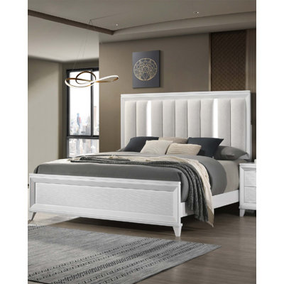 1Pc LED Light Linen Look Fabric Upholstered Headboard Panel Bed, Combining Comfort, Style, And Ambiance For A Luxurious Bedroom Experience