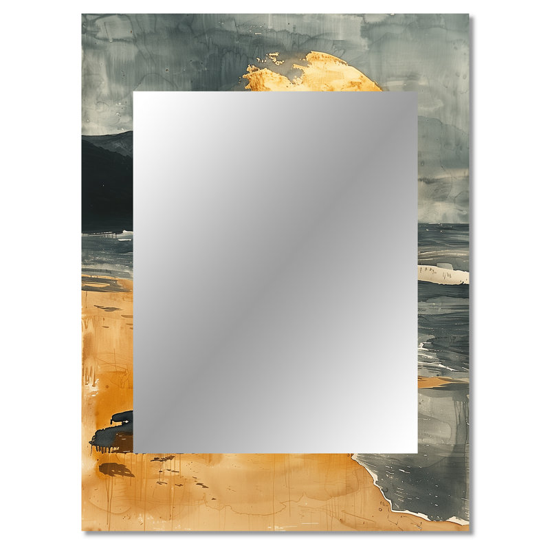 Golden Coastal beach sunset - miroir mural unique sur plage, miroir doré, impression sur métal, 40 po x 30 po
