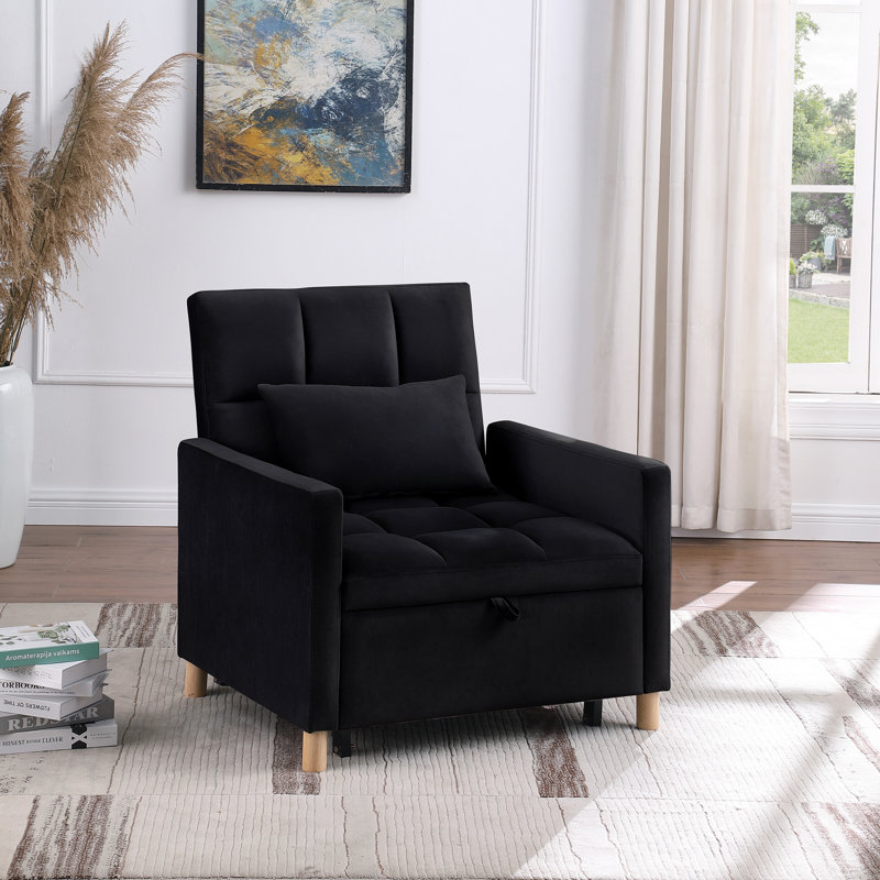 Upholstered Armchair, Black Velvet