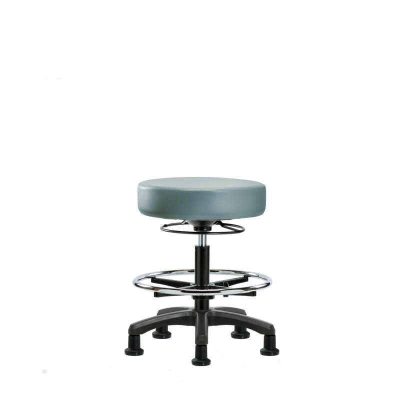 Adjustable Height Ergonomic Lab Stool with Footring Pedestal Base, Storm, Stationary Glides