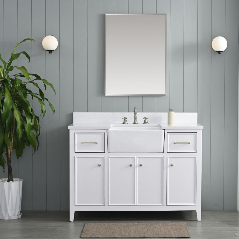 Aisa 48" Single Bathroom Vanity, White/Brushed Nickel
