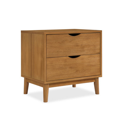 2-Drawer Nightstand with Solid Wood Base