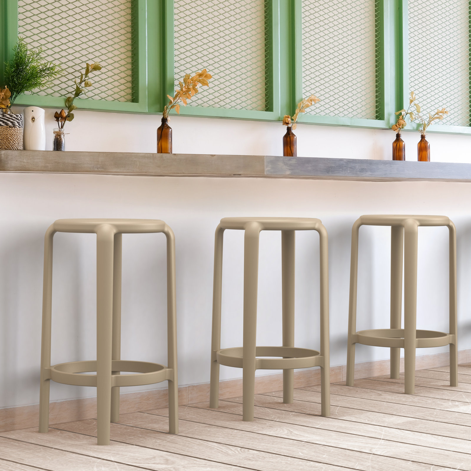 Awan Backless Outdoor Bar Stool, 25.75", Taupe