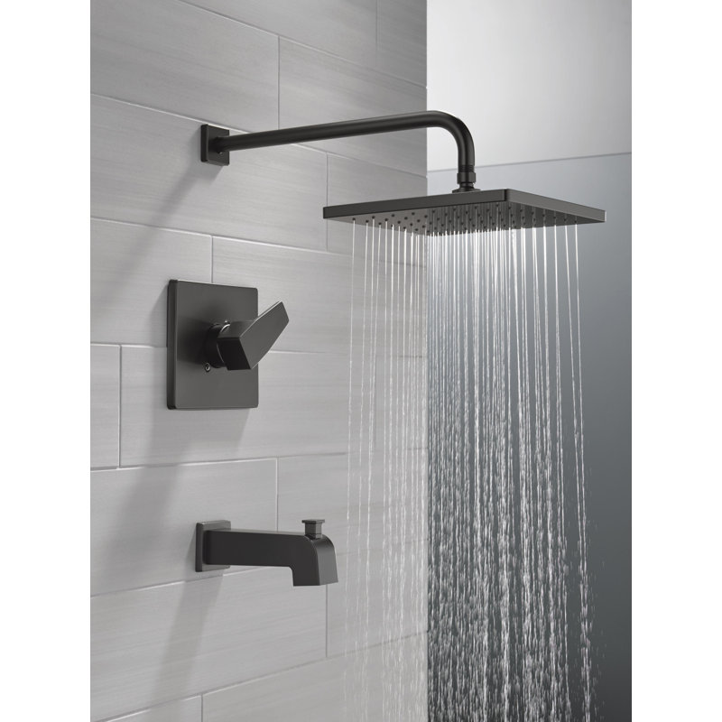 Modern 14 Series Square Rain Bathtub and Shower Faucet Set, Rainfall Matte Black Shower Head and Handle Set, Valve Trim Kit, 10 Inch, Matte Black (Valve Not Included)