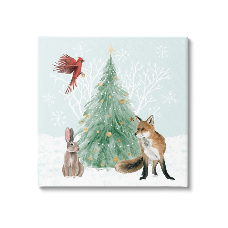 Arbre de Noël hivernal décoré de flocons de neige, art numérique noir sur toile encadrée par Grace Popp, Toile tendue