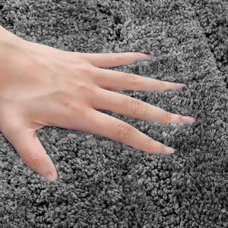 3D Diamond Tuft Effect Supersoft High Density Anti Slip Knox Bath Mat Set, Black
