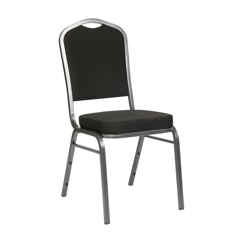 Chaise de banquet empilable Oliverson, Structure veinée argent, Tissu noir, 1